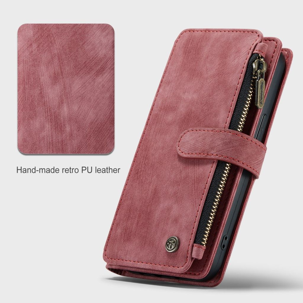 CASEME iPhone 13 Wallet Cover Card Holder Strap PU Leather - Red