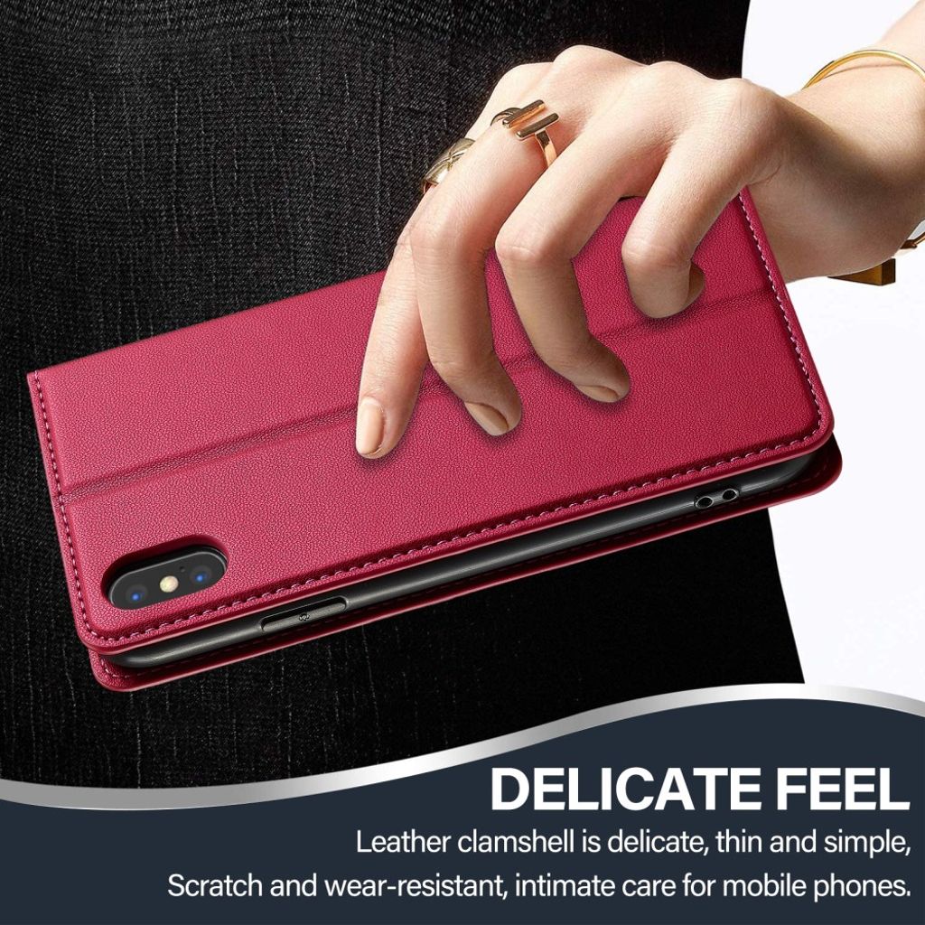 LC.IMEEKE iPhone XS Max Pungetui med Stativ – Rød