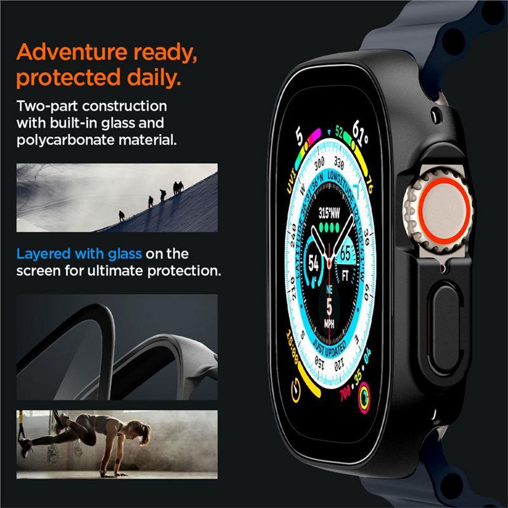 Spigen Apple Watch Ultra 4/3/2/1 49mm kuori Thin Fit 360 - Musta