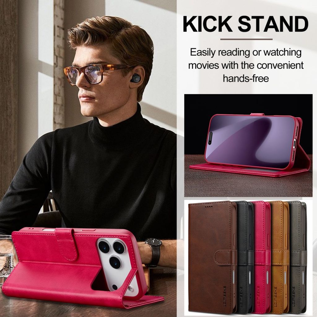 LC.IMEEKE iPhone 17 Pro Pung-cover med Stander - Lyserød