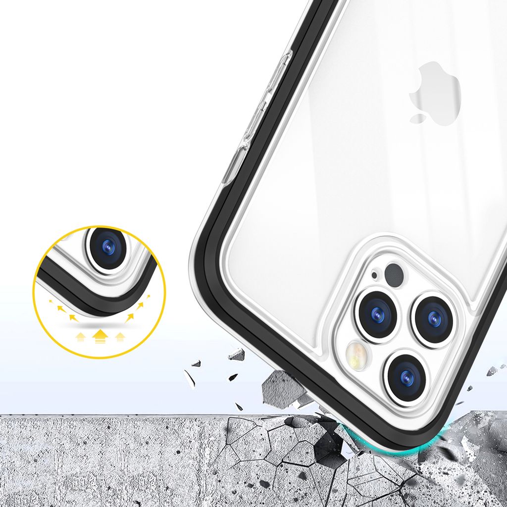 iPhone 12 Pro Max 3-i-1 Hybrid Skal med Stötdämpande Ram - Transparent/Svart
