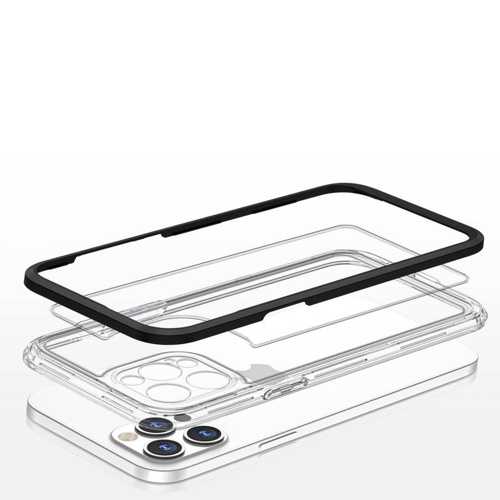 iPhone 12 Pro Max 3-i-1 Hybrid Skal med Stötdämpande Ram - Transparent/Svart