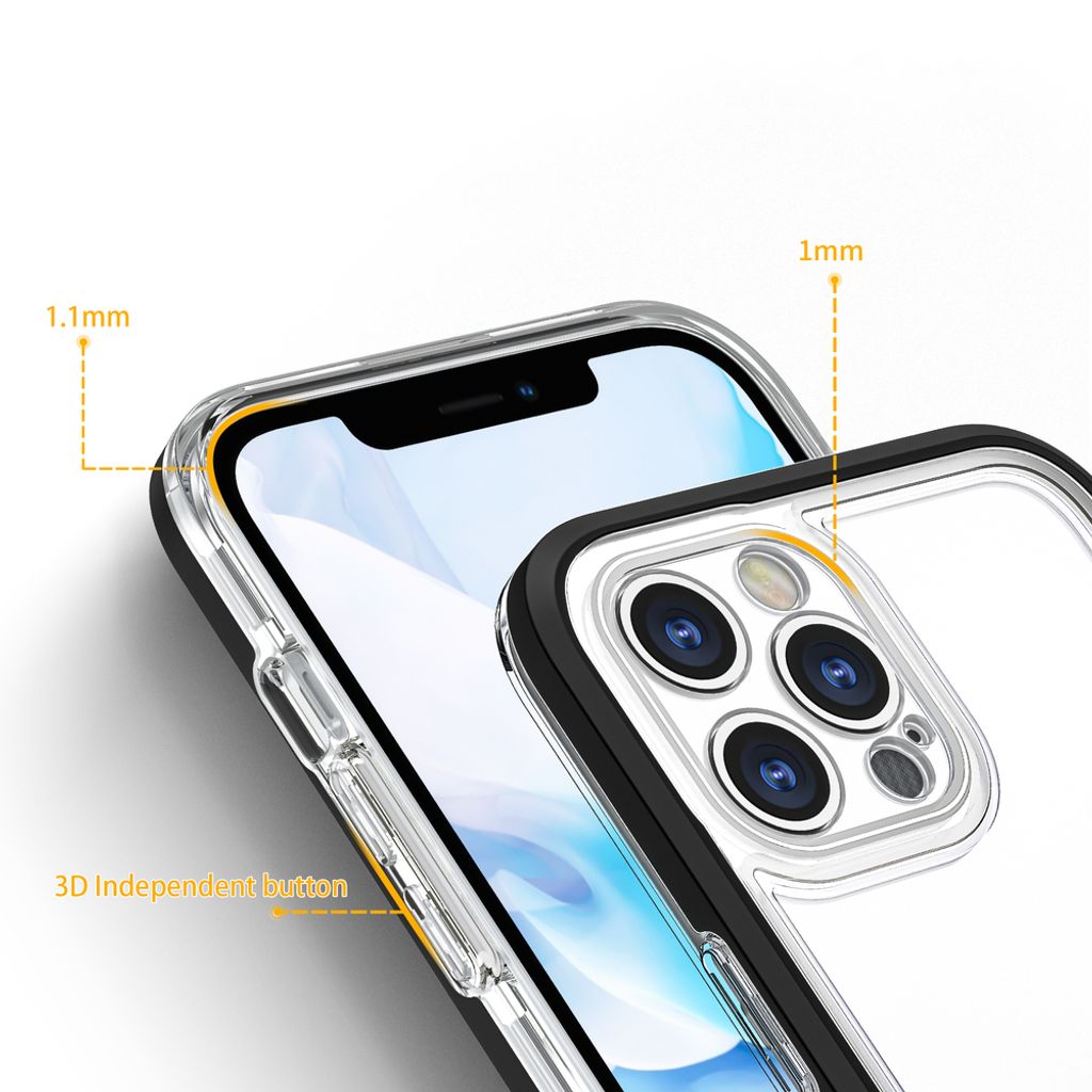 iPhone 12 Pro Max 3-i-1 Hybrid Skal med Stötdämpande Ram - Transparent/Svart