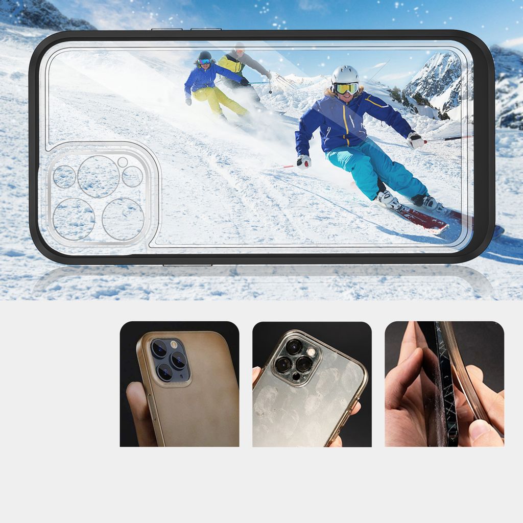 iPhone 12 Pro Max 3-i-1 Hybrid Skal med Stötdämpande Ram - Transparent/Svart