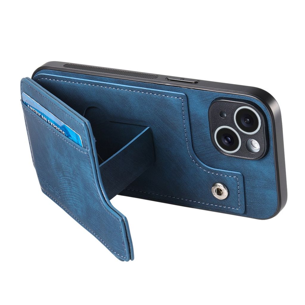 iPhone 14 Pungcover med Kortholder/Stativ – Blå