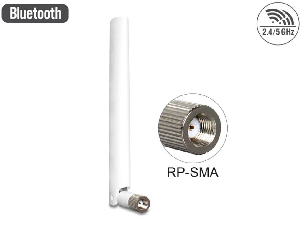 Delock WLAN 802.11 ac/a/b/g/n antenne RP-SMA han 2–5 dBi - hvid