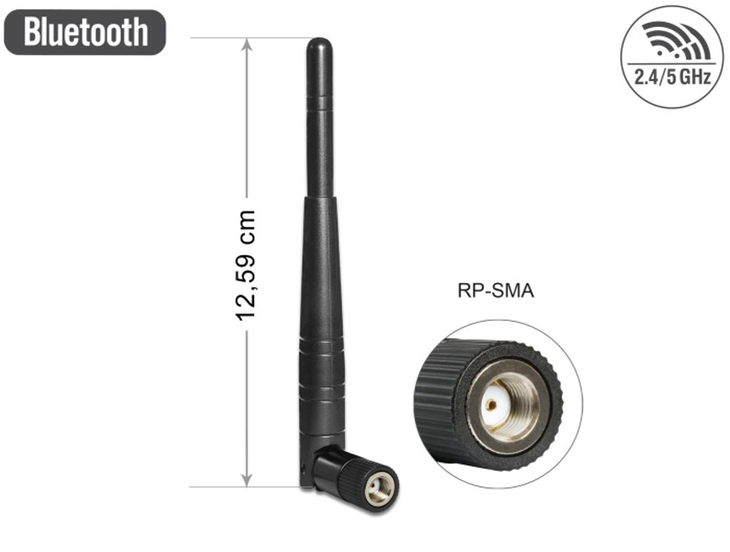Delock WLAN 802.11 ac/a/h/b/g/n antenne RP-SMA han 3 dBi med vippebeslag - Sort