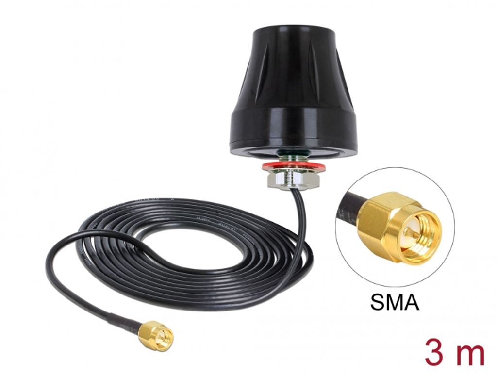 Delock LTE-antenne SMA 2 dBi RG-174 omnidirektionel udendørs, 3 m 