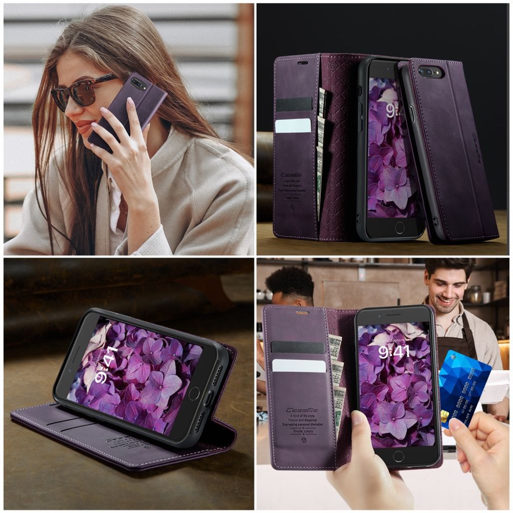 CASEME iPhone 6 Plus / 7 Plus / 8 Plus Kotelo Jalusta - Violetti