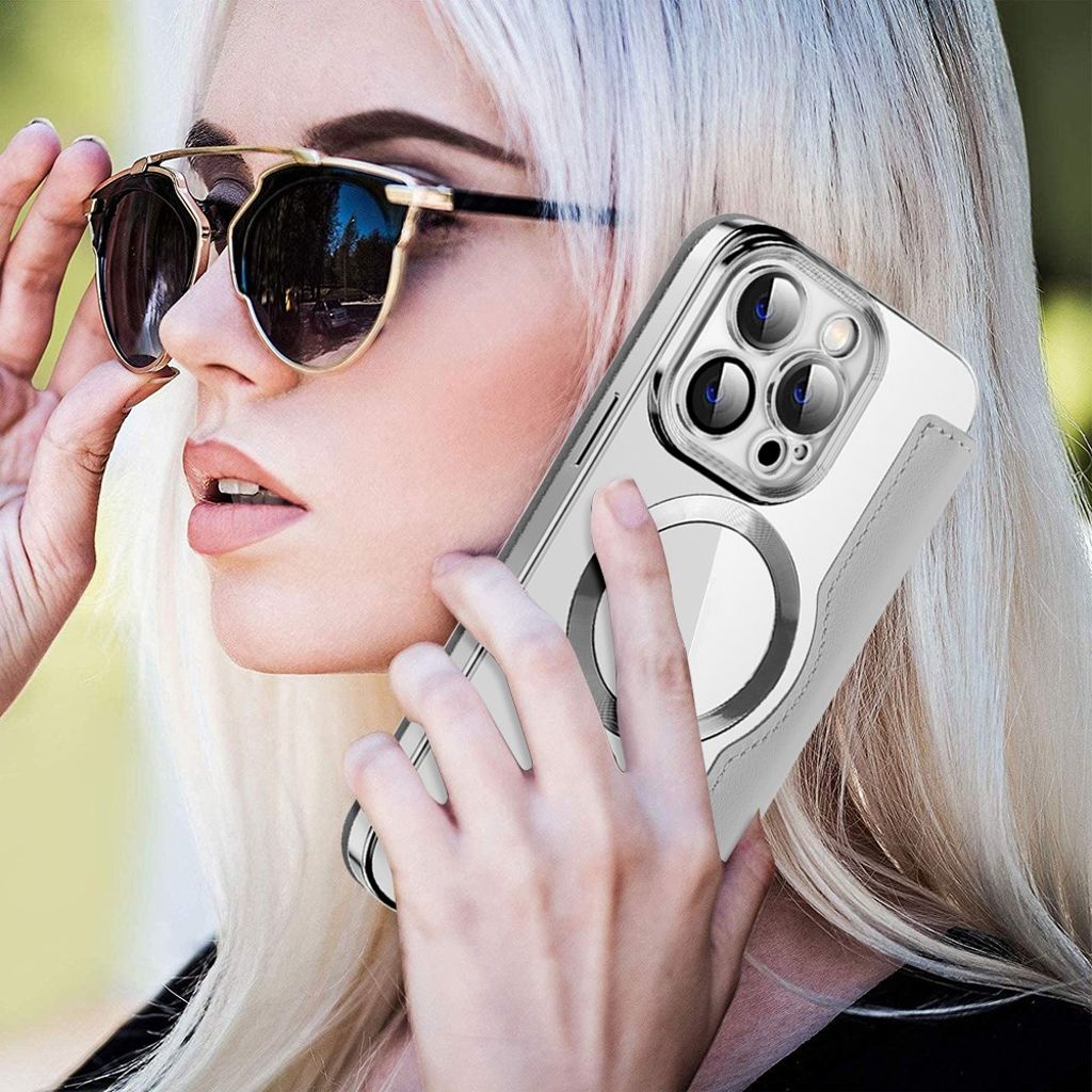 iPhone 14 Pro Pungetui MagSafe RFID-blokerende – Sølv