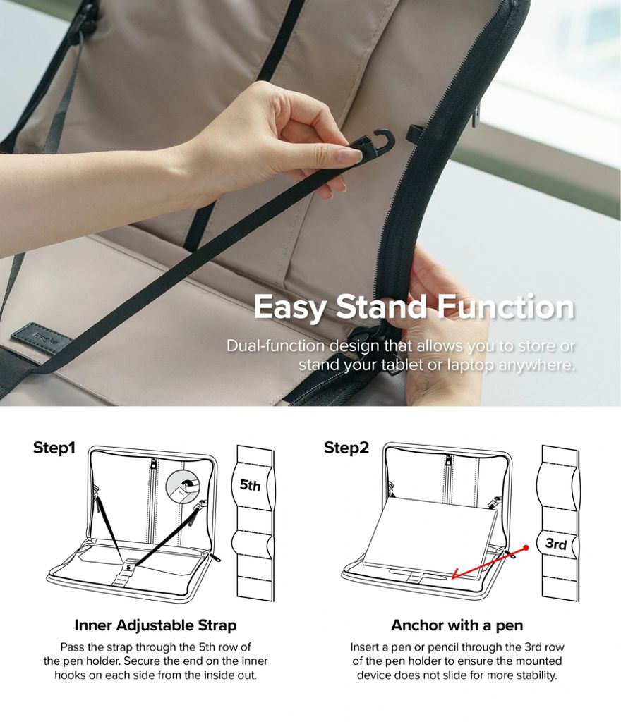 Ringke Smart Zip Pouch for a laptop up to 13" with a stand - beige