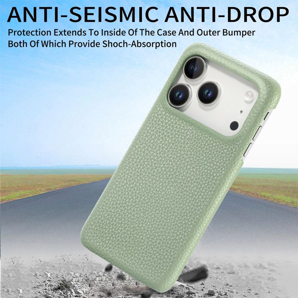iPhone 17 Pro Max Deksel PU-lær Litchi-struktur – Grønn
