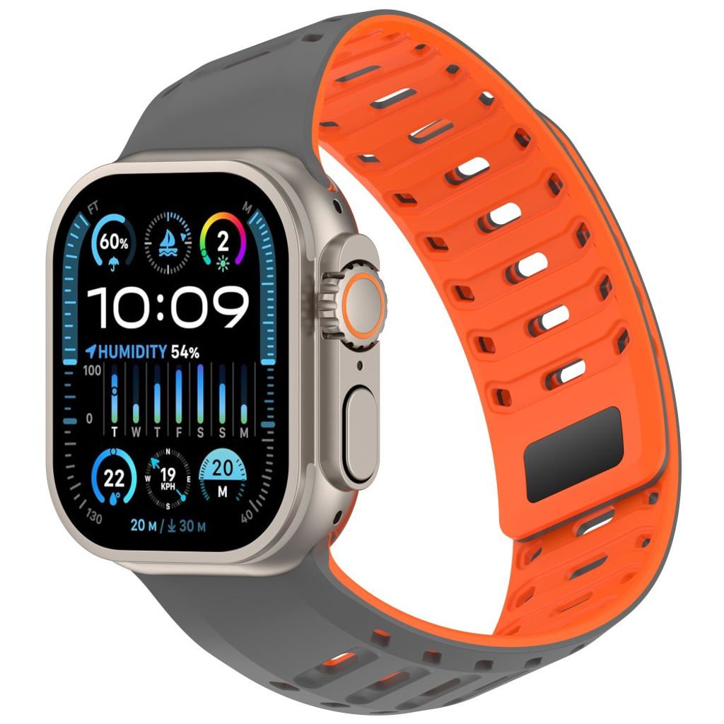 Apple Watch 49/46/44/42mm Klockarmband i Silikon Magnetisk - Grå/Orange