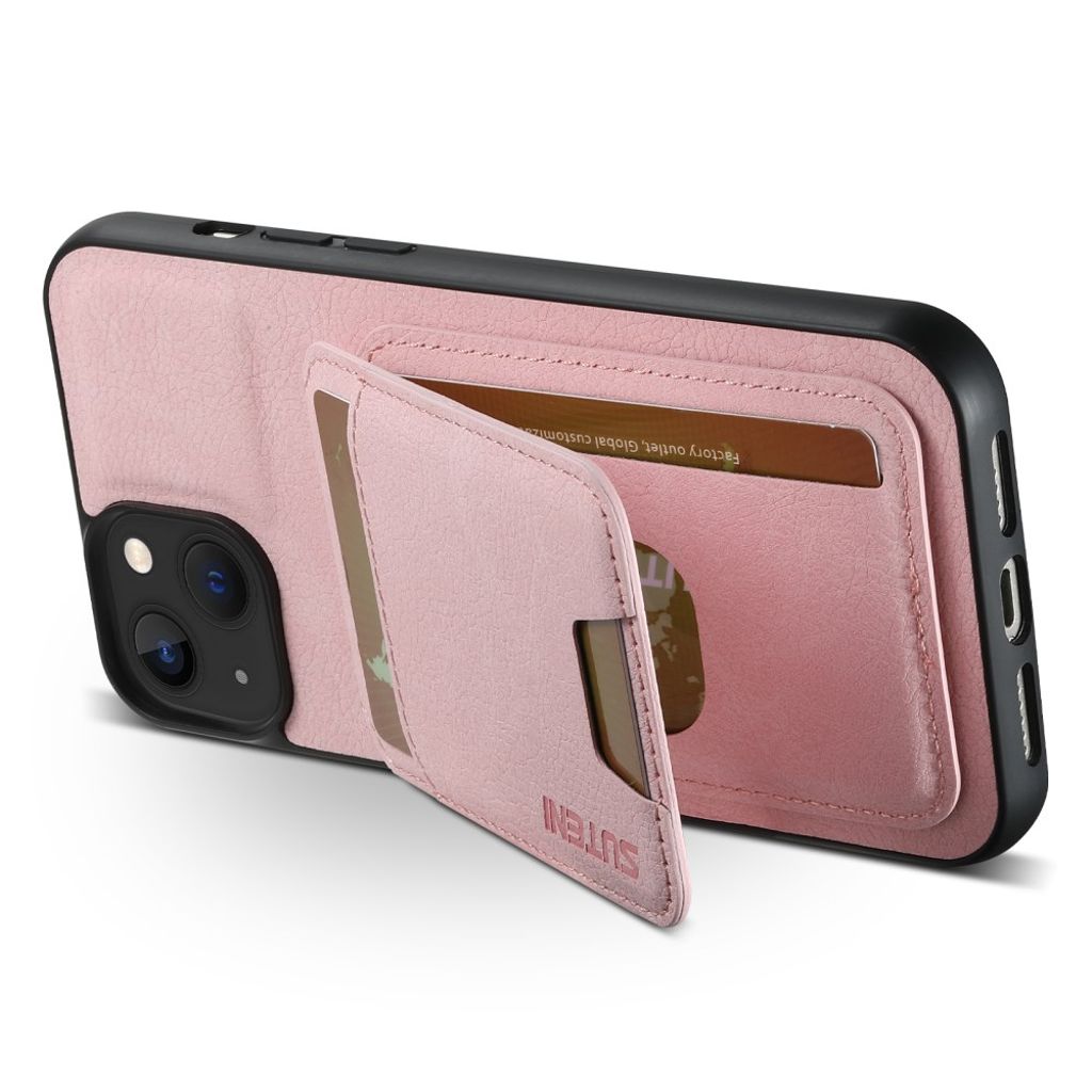 SUTENI iPhone 14 Pungcover med Kortholder/Stativ – Lyserød