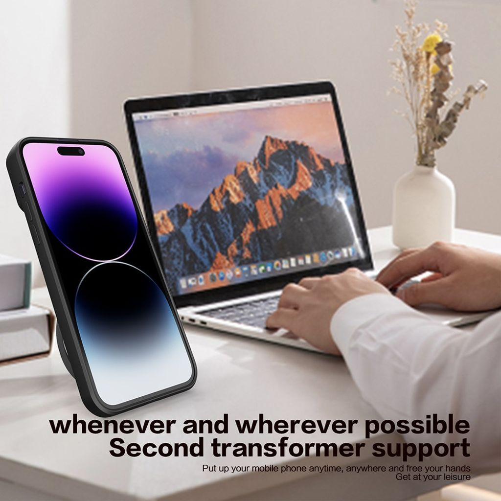 iPhone 11 Pro Max Kuori Jalustalla ja Kameransuojalla – Musta