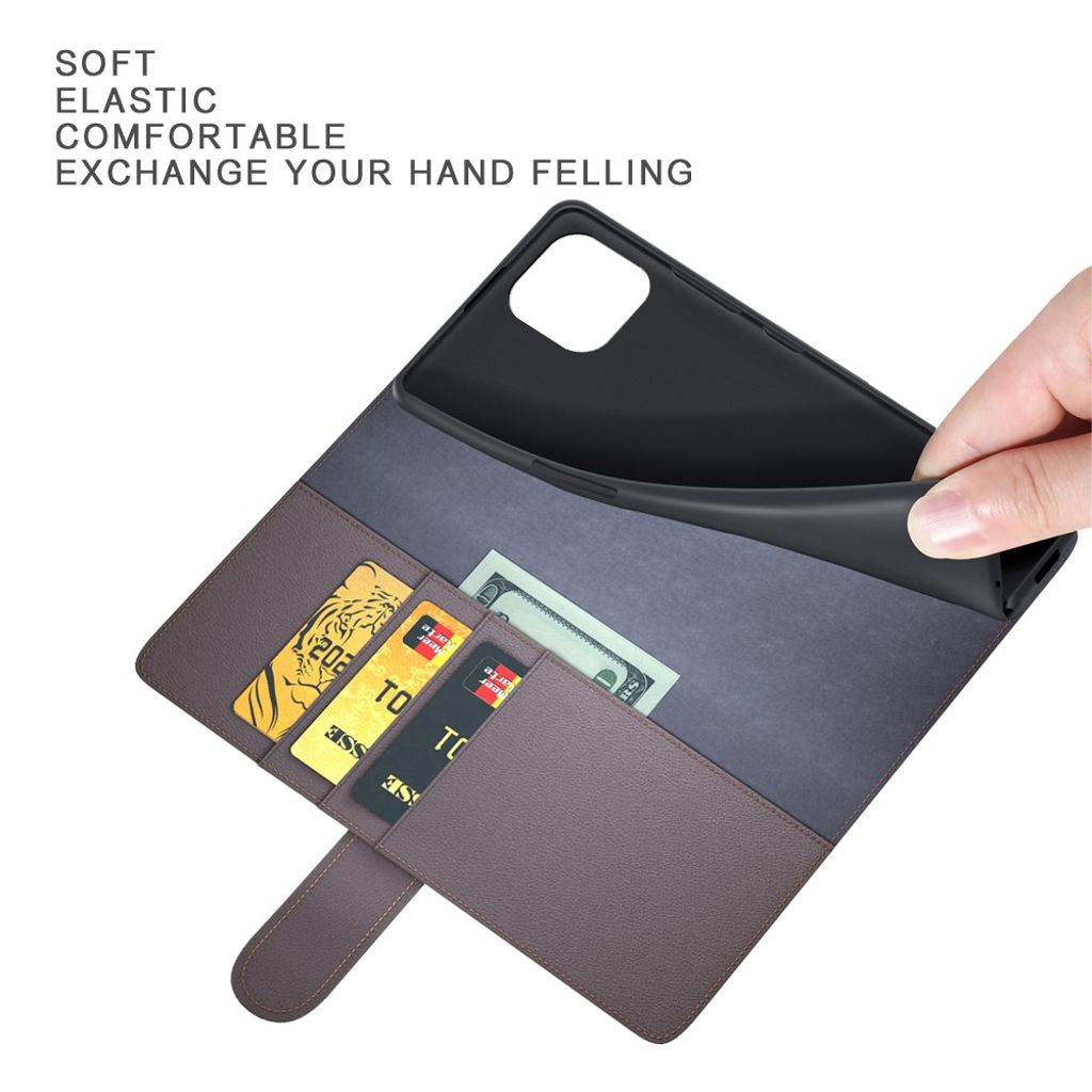 iPhone 14 Lommeboketui Ekte Skinn Med Stativ - Svart