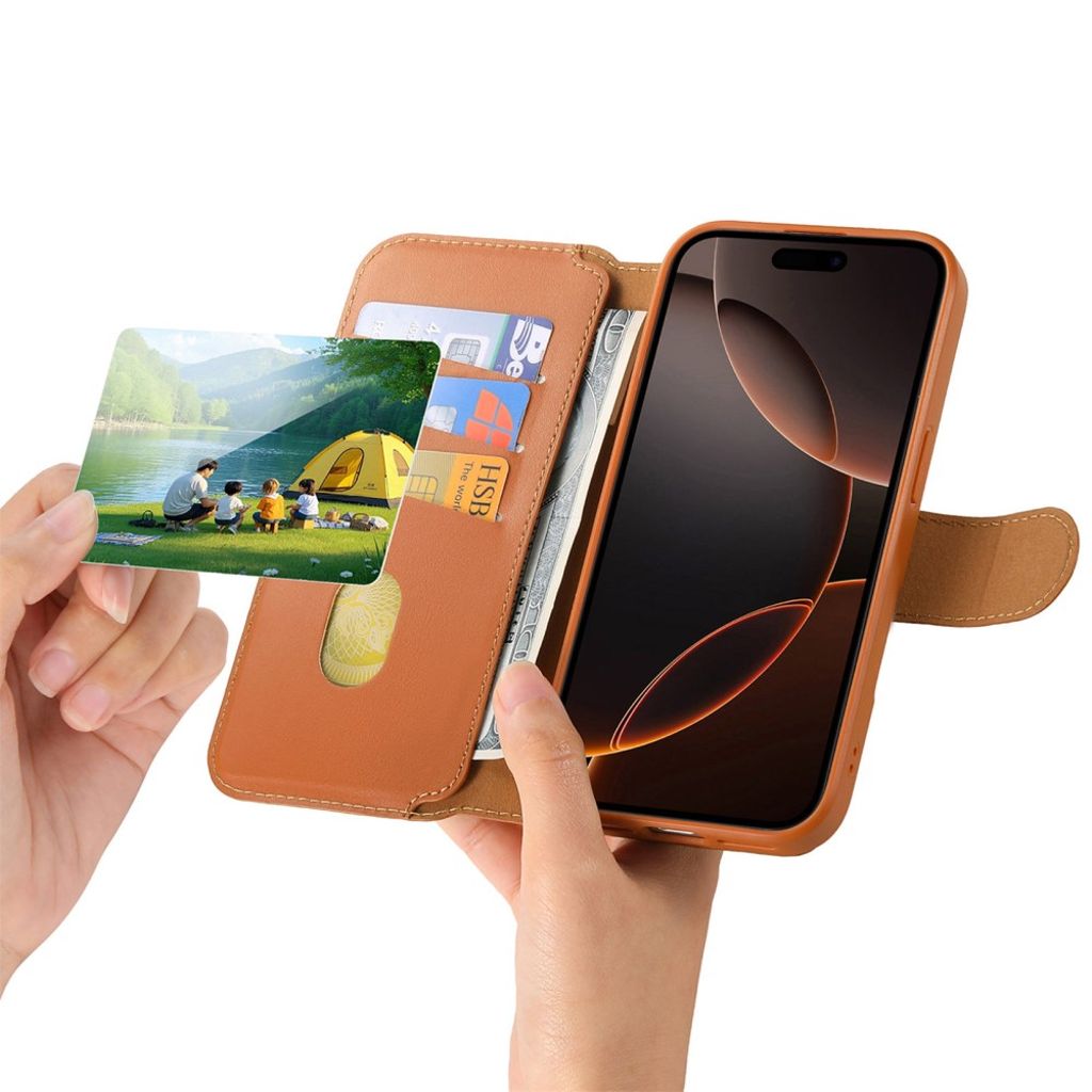 CASENEO iPhone 16e Magnetic Wallet Cover RFID Blocking – Brown