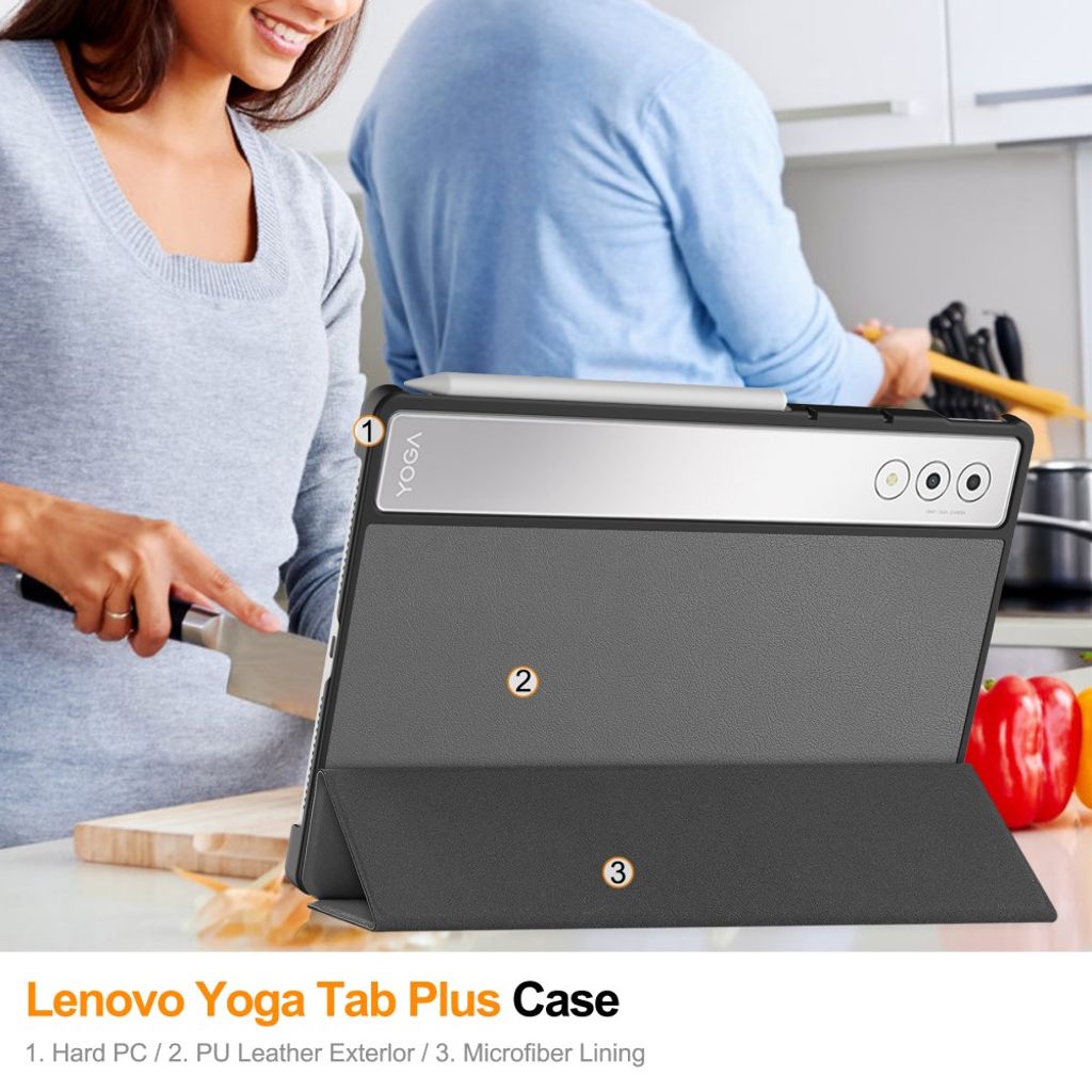 Lenovo Yoga Tab Plus Kotelo, jalusta - harmaa
