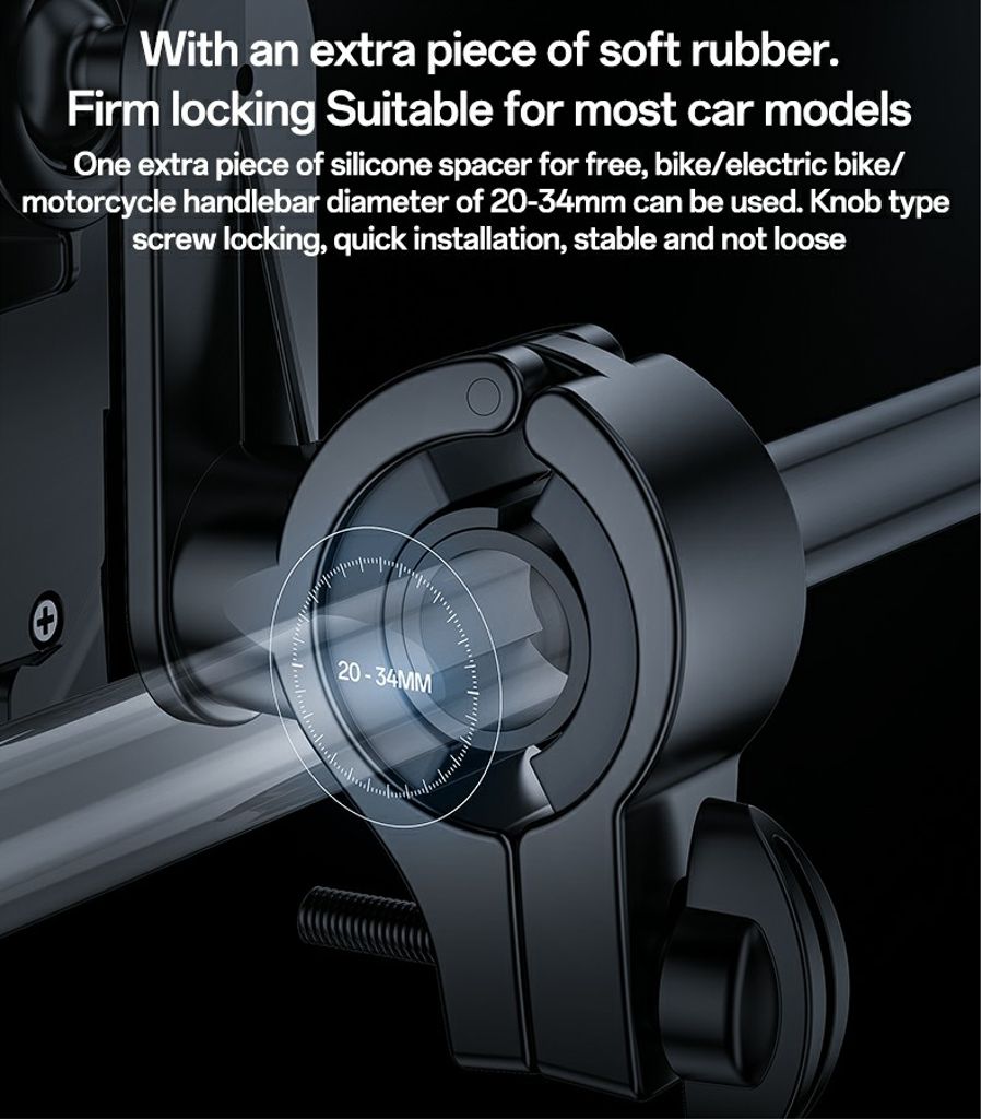 YESIDO C331 mobiltelefonholder med solskjerm for sykkel/motorsykkel/elscooter - Svart