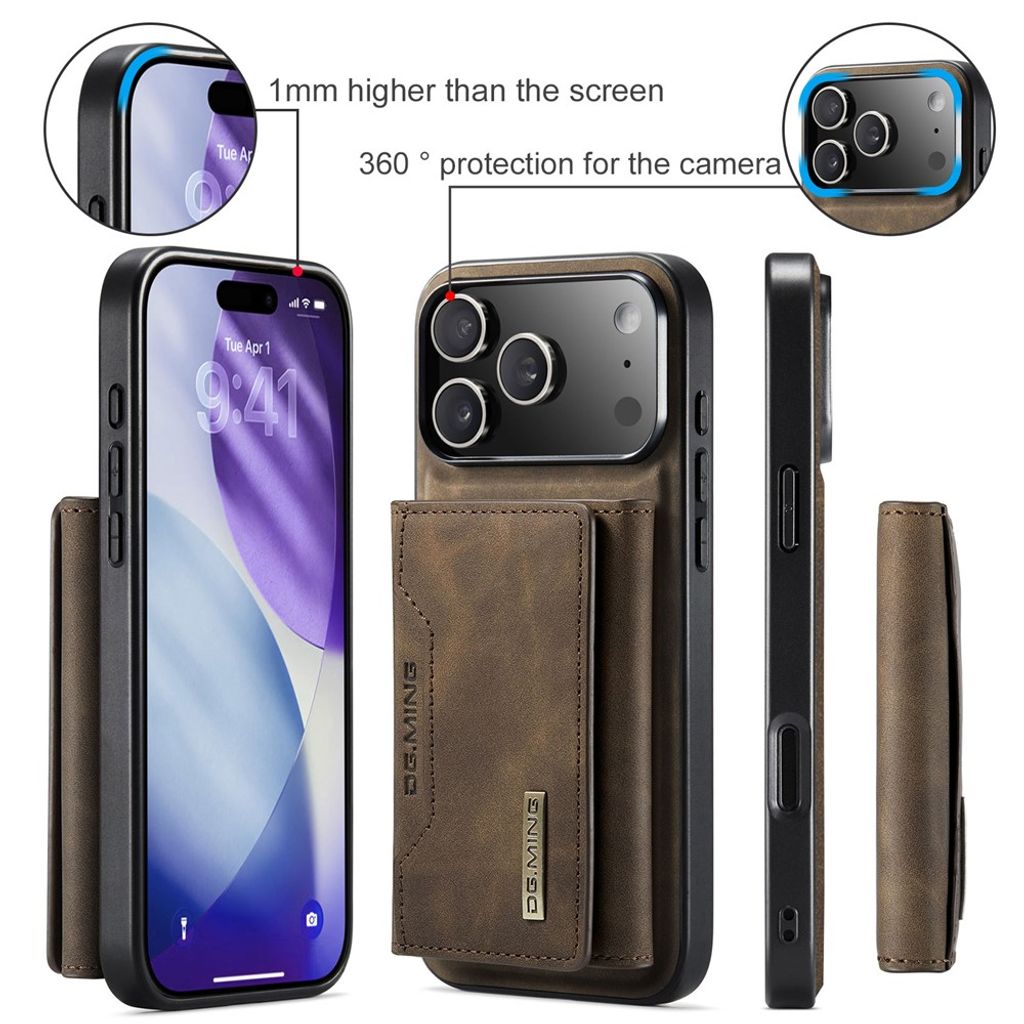 DG.MING iPhone 18 Pro Max/17 Pro Max Skal med Avtagbar Plånbok - Brun