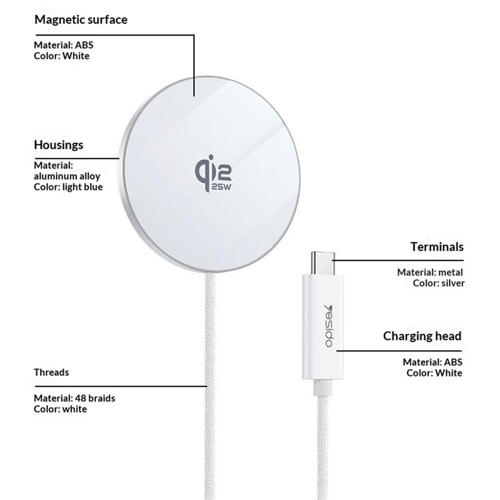 Yesido DS41 Qi2.2 Magnetisk Trådløs Lader – Hvit