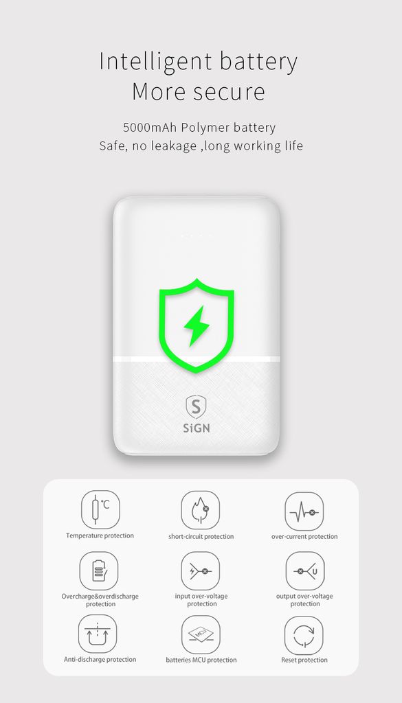 SiGN Ultrathin varavirtalähde 5000mAh – Valkoinen
