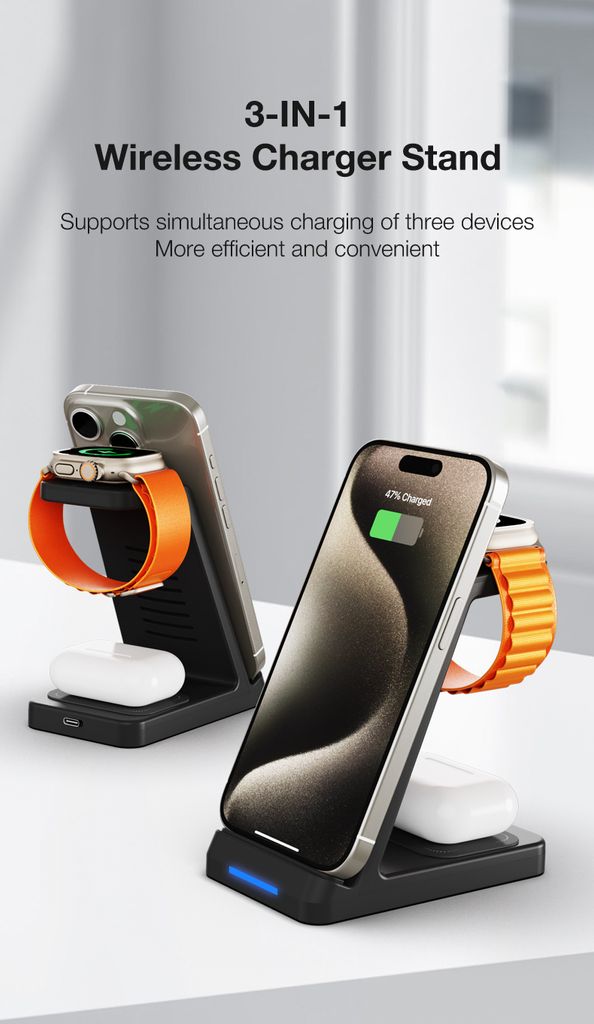 SiGN 3-in-1 Qi Langaton Latausteline 15W - Musta