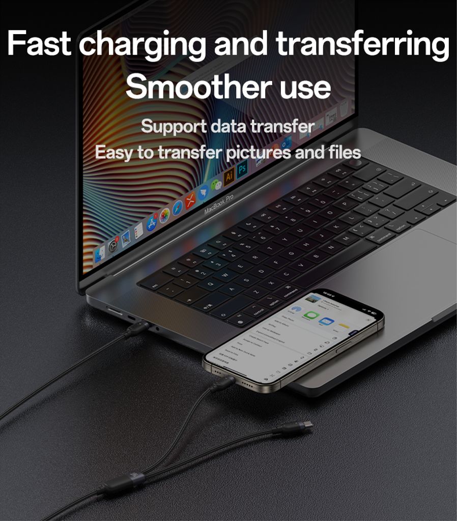 Yesido 2-in-1 USB-C - USB-C / Lightning -latauspöytä 100W, 1,2m