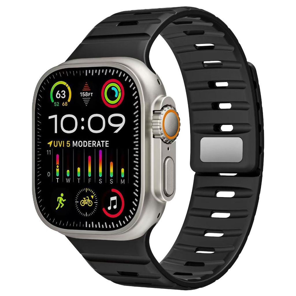 Apple Watch 42/44/45/46/49 mm kellonranneke silikonimagneetilla – musta