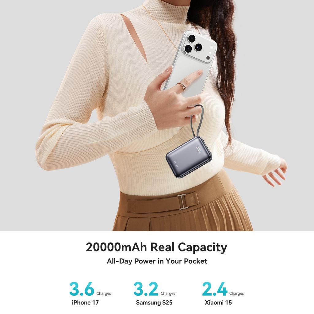 Joyroom JR-PBF29 Mini-Powerbank 20.000 mAh 22,5 W mit zwei Kabeln – Schwarz