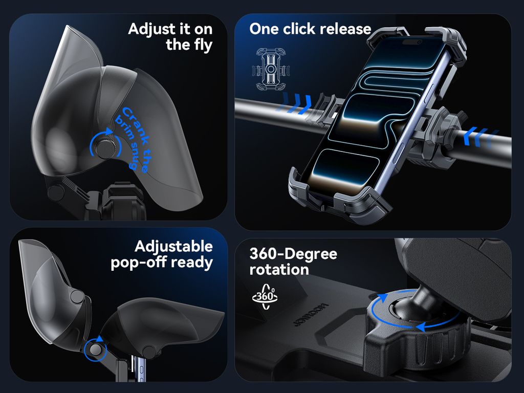 Joyroom JR-ZS526 Telefonholder med Solskærm til Motorcykelstyr – Sort