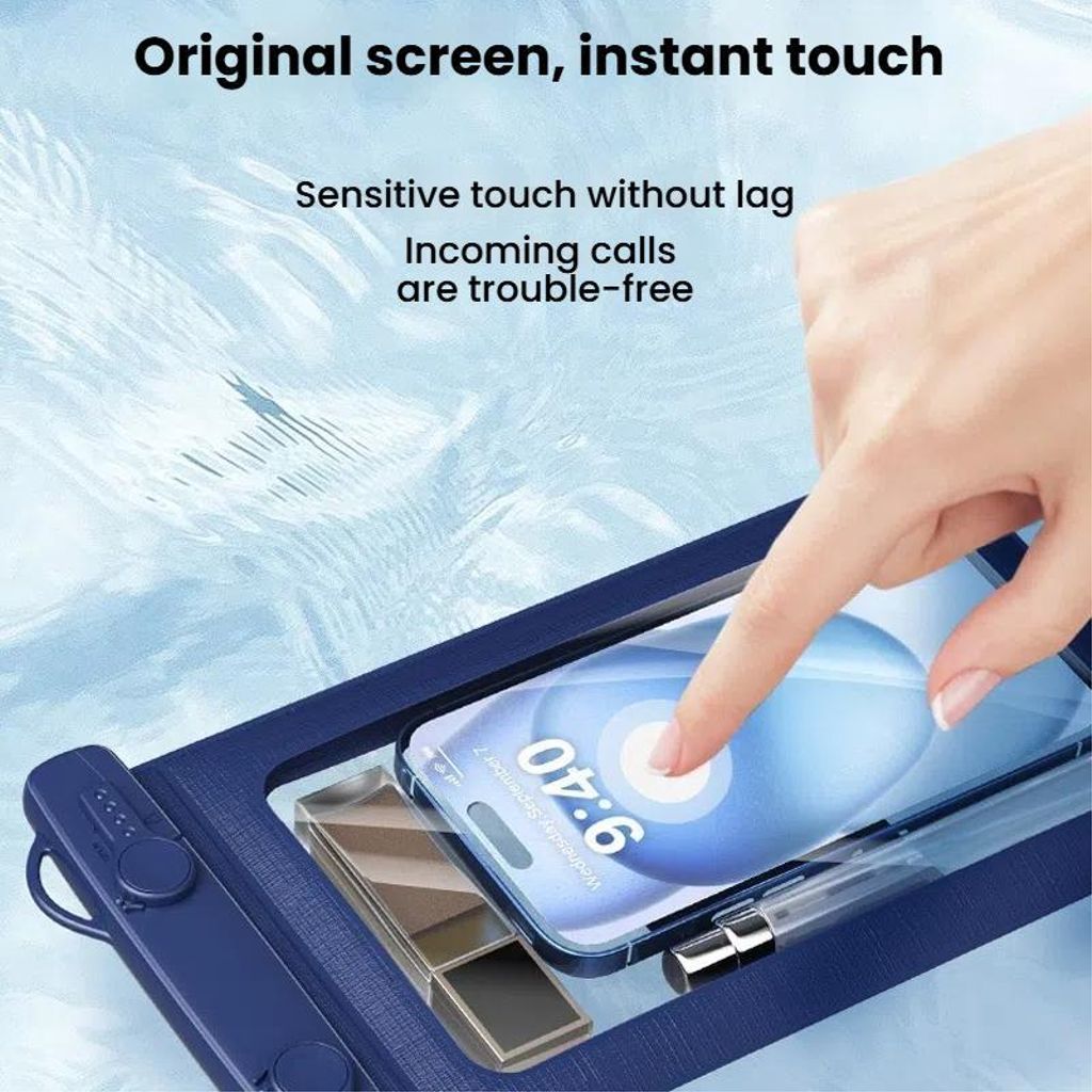 Universal IPX8 vandtæt etui til mobiltelefoner med armbånd – marineblå
