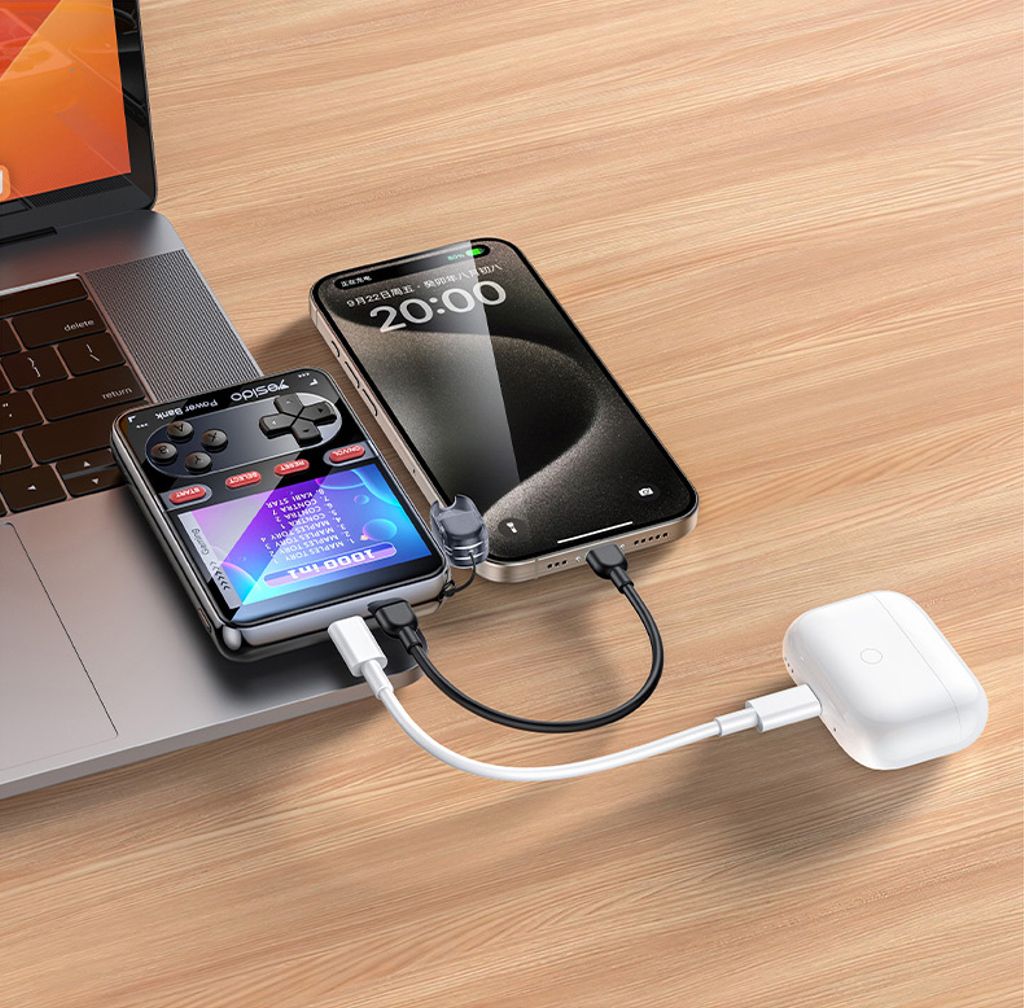 Yesido bærbar retro spillkonsoll powerbank 10000mAh 20W + Lightning-kabel