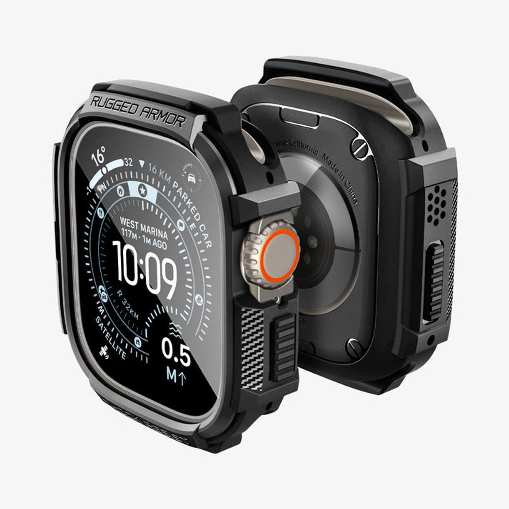 Spigen Apple Watch Ultra 4/3/2/1 49mm kuori Rugged Armor näytönsuojalla  - Musta