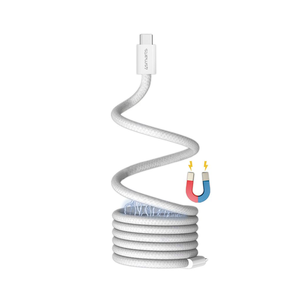 4Smarts RollUp USB-C Magnetisk kabel 100W, 1.5m – vit