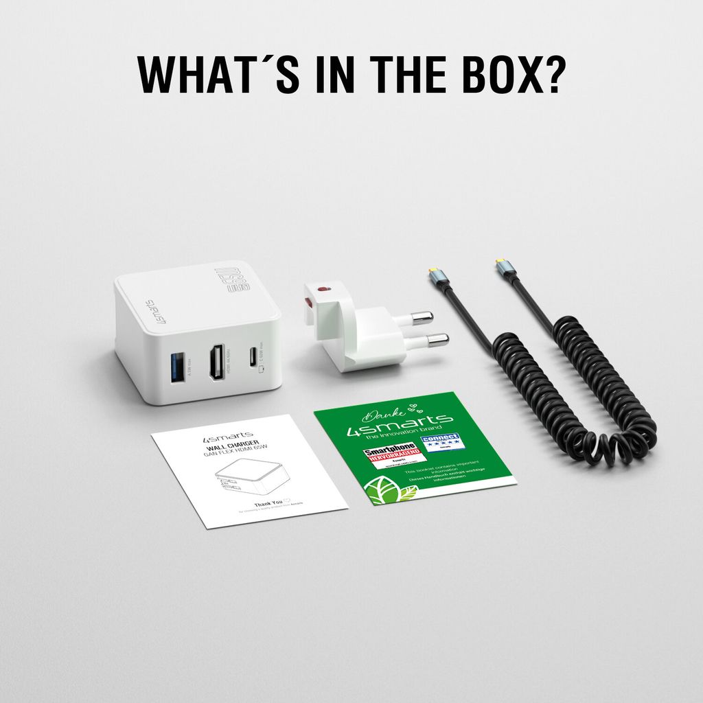 4Smarts 3-i-1 GaN Flex-lader/reiseadapter 65 W med HDMI – hvit