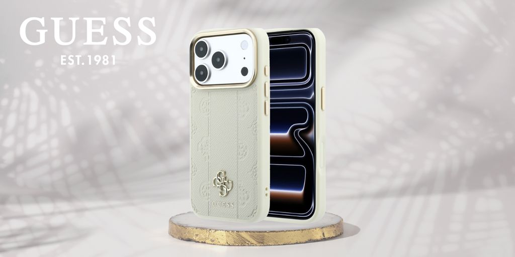 Guess Stripe Peony 4G Logo MagSafe -kuori  iPhone 18 Pro Max:lle - Beige