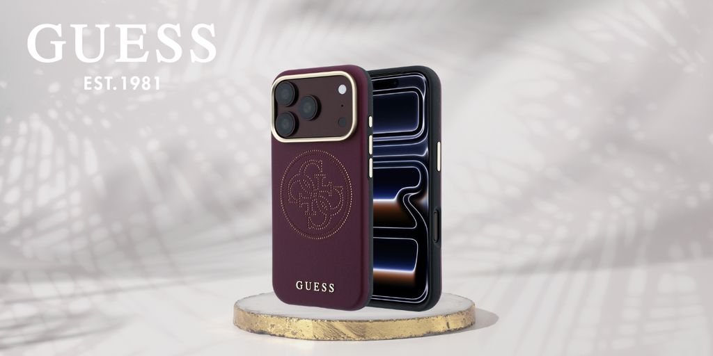 Guess Perforated 4G Gold Logo Magsafe -kuori  iPhone 18 Pro Max:lle - Burgundi