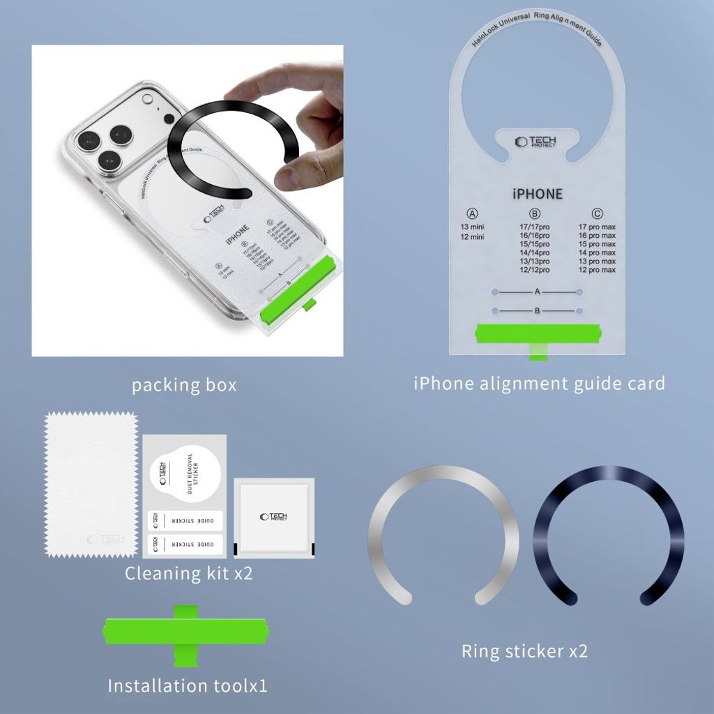 Tech-Protect MMP-210 MagSafe 2-pack magnetisk ring – silver / mörkblå