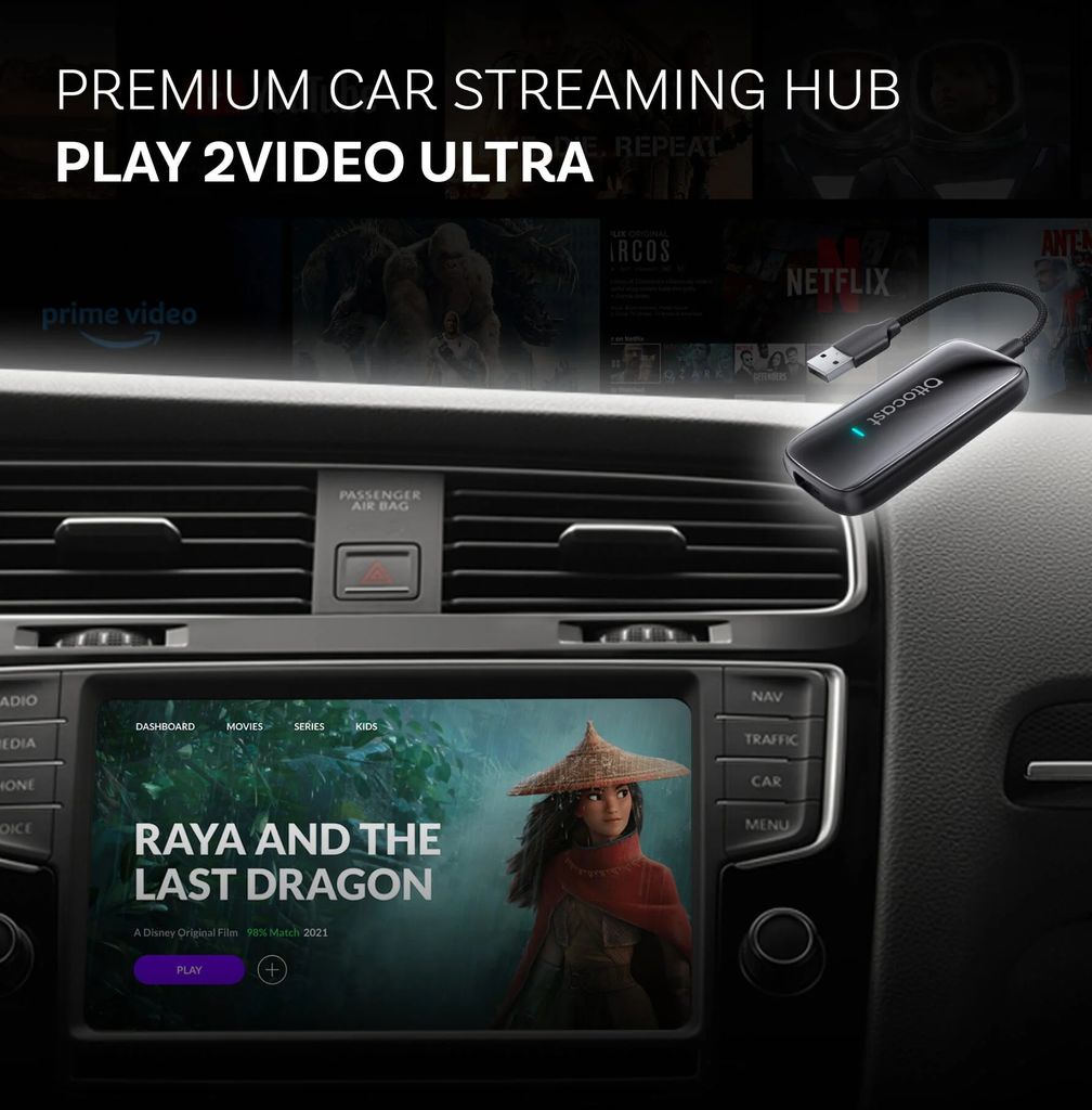Ottocast Play2Video Ultra trådløs CarPlay/Android Auto-adapter - sort