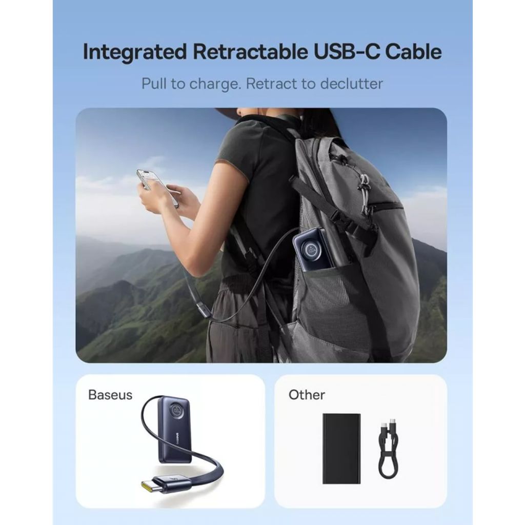 Baseus Powerbank EnerCore CR11 10000mAh 45W PD med USB-C-kabel – Svart