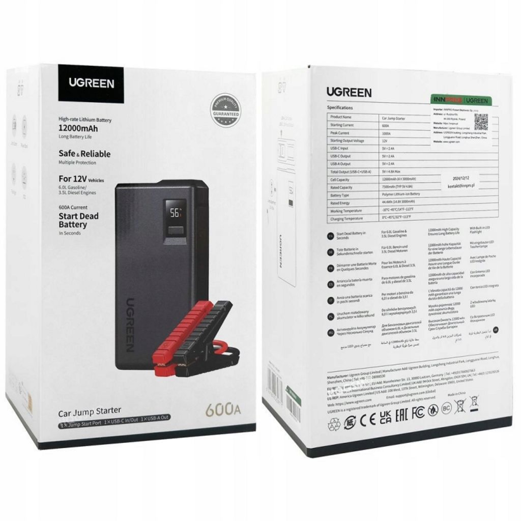 UGREEN ES702 Jumpstarter 1000A – Grå