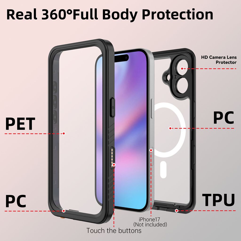 4Smarts Apple iPhone 17 cover MagSafe-kompatibelt vandtæt – sort/gennemsigtig