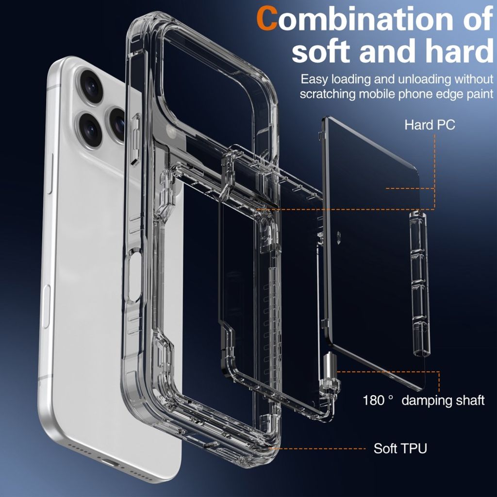 iPhone 17 Pro Max Kuori, Jalusta, Korttipaikka - läpinäkyvä musta