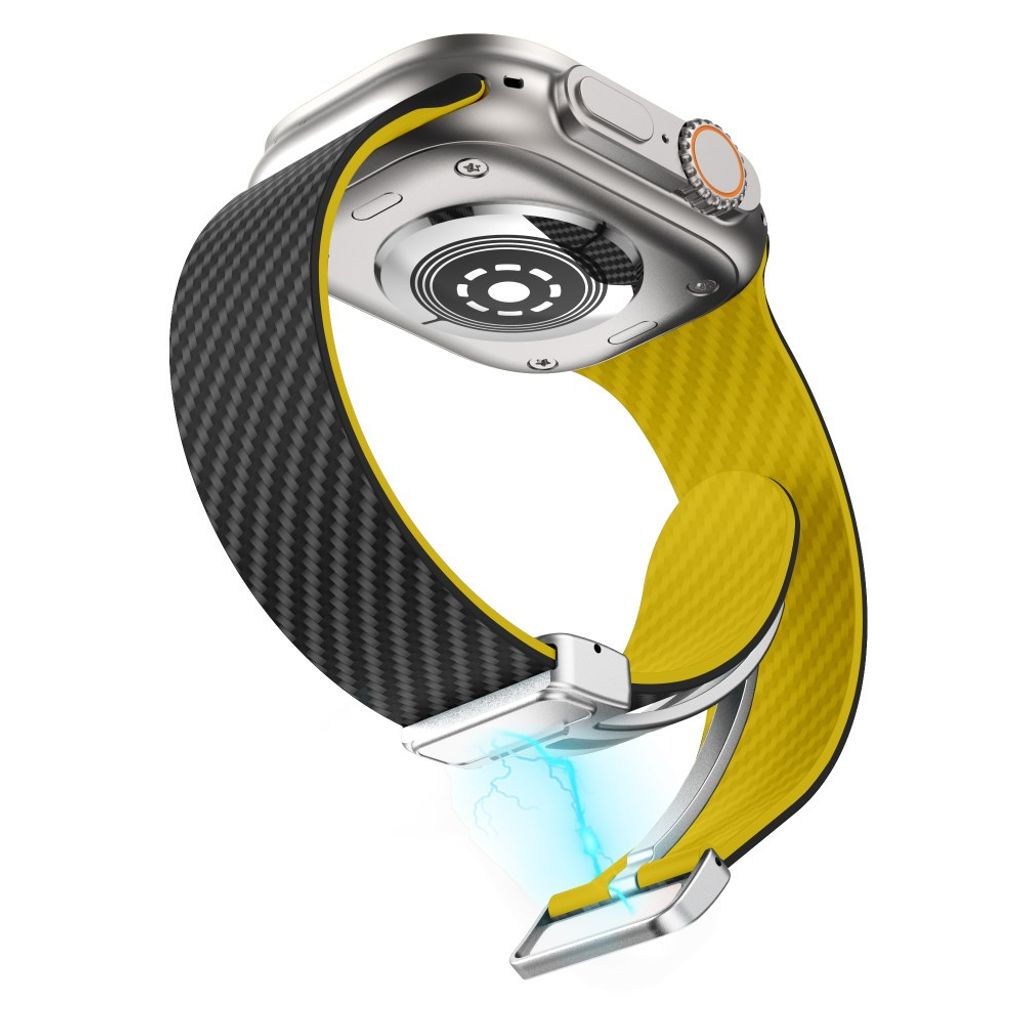Apple Watch 49 / 46 / 44 / 42mm Klockarmband kolfibertextur - Svart/Gul