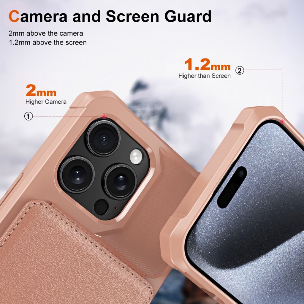 ZM11 iPhone 14 Pro Max Card Holder Case Stand - Rose Gold