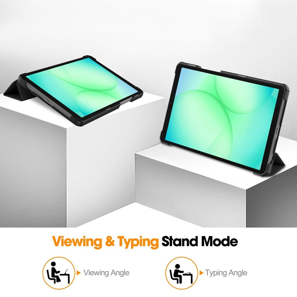 Samsung Galaxy Tab A11/A9 Etui Støtsikker PU-lær Deksel - Svart