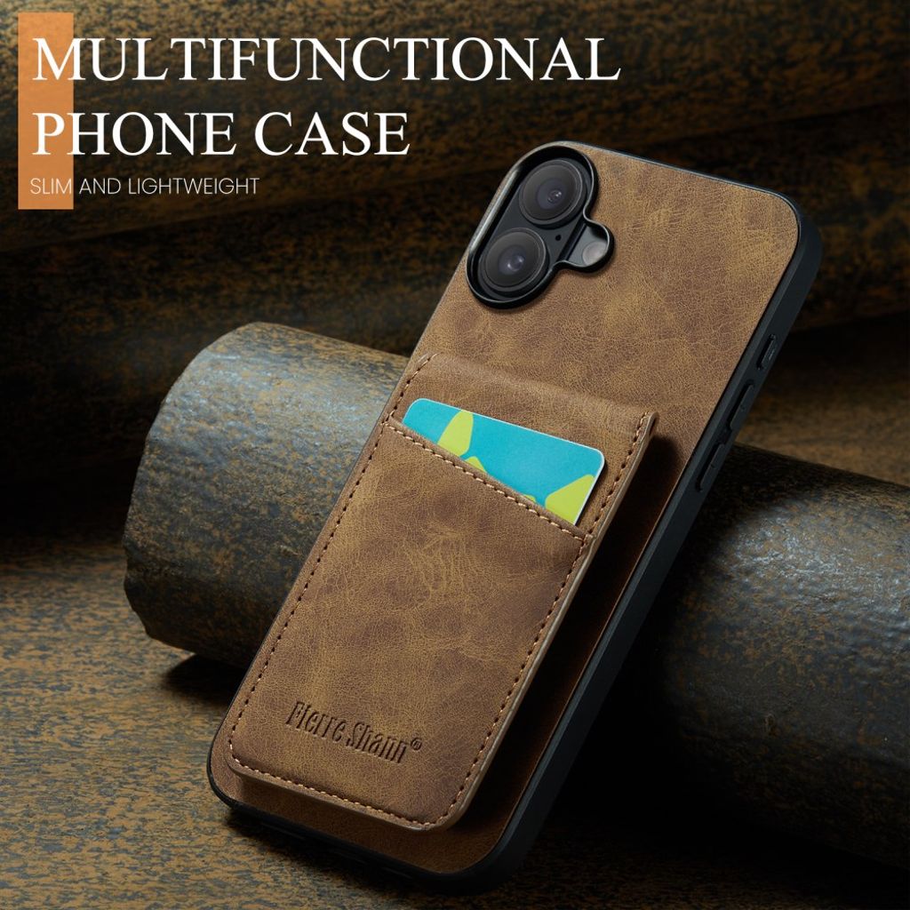 FIERRE SHANN iPhone 16 Case with Stand - Brown