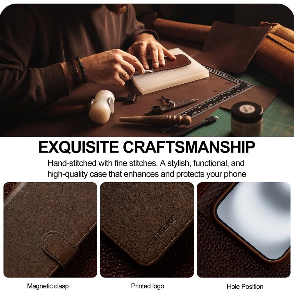 LC.IMEEKE iPhone 17 Wallet Cover with Stand - Brown