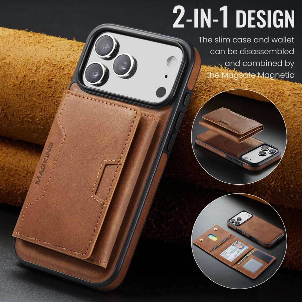 MAGKING iPhone 18 Pro Max/17 Pro Max MagSafe Kuori irrotettavalla lompakolla - Ruskea